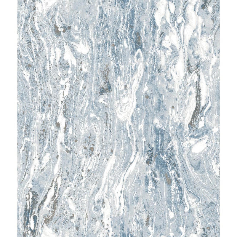 RoomMates RMK11279WP Marble Seas Metallic Blue Peel and Stick Wallpaper, Roll, Blue - Image 1
